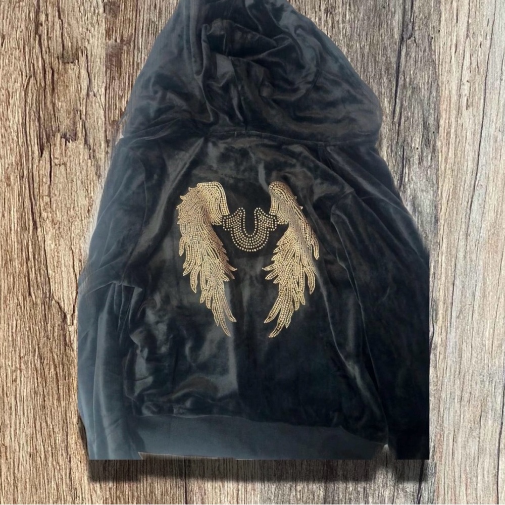 |SOLD!|True Religion Velour Hoodie with Gold Wings Design